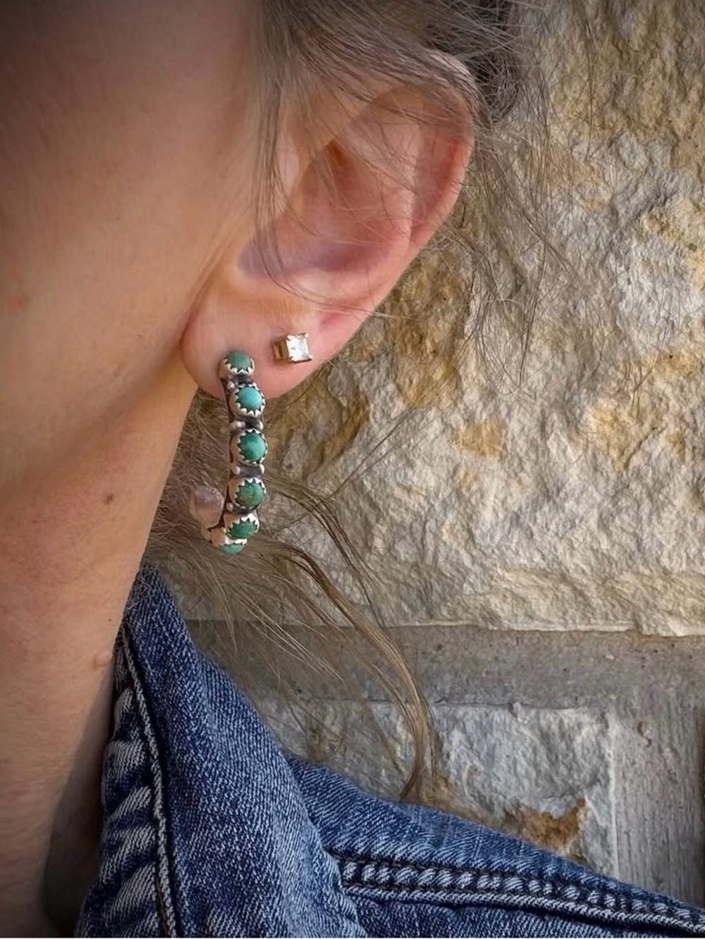 Sterling Silver Kingman Turquoise Hoop Earrings -